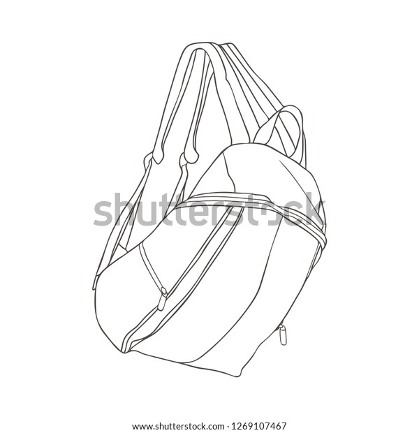 Vector Line Art Illustration Backpack Stock Vector (Royalty Free