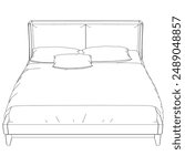 Vector Line Art Illustration of Bed. Modern Design with Clean Lines and Elegant Details, Ideal for Interior Decoration, Bedroom Concepts, and Furniture Illustrations
