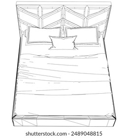 Vector Line Art Illustration of Bed. Modern Design with Clean Lines and Elegant Details, Ideal for Interior Decoration, Bedroom Concepts, and Furniture Illustrations