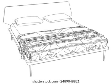 Ilustración de la línea de Vector de la cama. Diseño moderno con líneas limpias y detalles elegantes, ideal para la decoración de interiores, conceptos de dormitorio y Ilustraciones de muebles