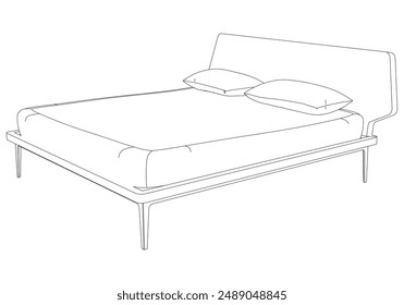 Vector Line Art Illustration of Bed. Modern Design with Clean Lines and Elegant Details, Ideal for Interior Decoration, Bedroom Concepts, and Furniture Illustrations