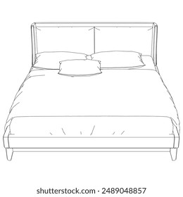 Vector Line Art Illustration of Bed. Modern Design with Clean Lines and Elegant Details, Ideal for Interior Decoration, Bedroom Concepts, and Furniture Illustrations