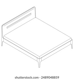 Vector Line Art Illustration of Bed. Modern Design with Clean Lines and Elegant Details, Ideal for Interior Decoration, Bedroom Concepts, and Furniture Illustrations