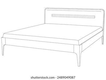 Vector Line Art Illustration of Bed. Minimalist Design for Interior Decor and Bedroom Concepts