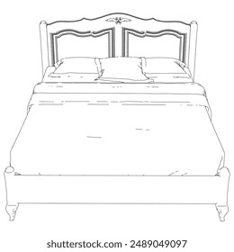 Vector Line Art Illustration of Bed. Minimalist Design for Interior Decor and Bedroom Concepts