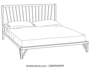 Vector Line Art Illustration of Bed. Minimalist Design for Interior Decor and Bedroom Concepts