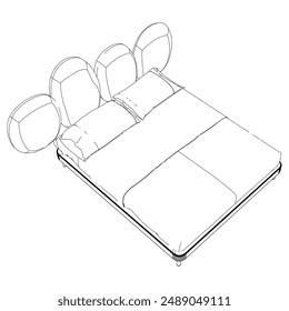 Vector Line Art Illustration of Bed. Minimalist Design for Interior Decor and Bedroom Concepts