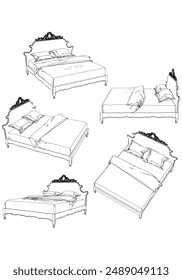 Vektorgrafik Line Art Illustration of Bed. Minimalistisches Design für Inneneinrichtung und Schlafzimmerkonzepte
