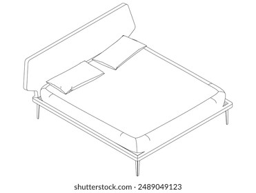 Vector Line Art Illustration of Bed. Minimalist Design for Interior Decor and Bedroom Concepts