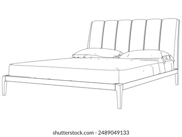 Vector Line Art Illustration of Bed. Minimalist Design for Interior Decor and Bedroom Concepts