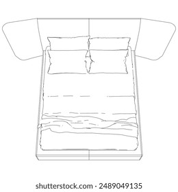 Vector Line Art Illustration of Bed. Minimalist Design for Interior Decor and Bedroom Concepts