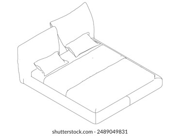 Vector Line Art Illustration of Bed. Ideal for Interior Design and Bedroom Decoration Concepts