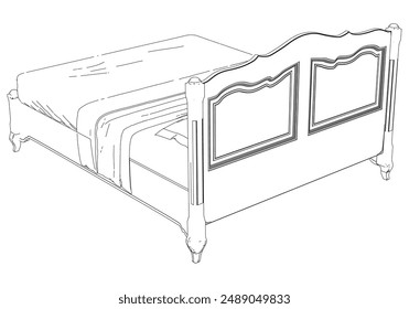Vector Line Art Illustration of Bed. Ideal for Interior Design and Bedroom Decoration Concepts