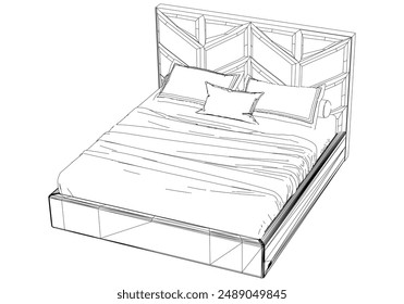 Vector Line Art Illustration of Bed. Ideal for Interior Design and Bedroom Decoration Concepts