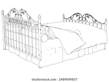 Vector Line Art Illustration of Bed. Ideal for Interior Design and Bedroom Decoration Concepts