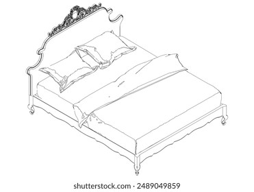 Ilustración de la línea de Vector de la cama. Ideal para el diseño de interiores y conceptos de decoración de dormitorios