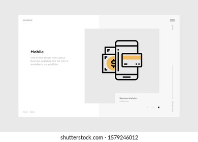 vector line art illustration  black friday icon wrapped with a website landing page template. soft and smooth color design