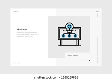 vector line art illustration business icon wrapped with a website landing page template. soft and smooth color design. can be used as a percentage. made for business icons