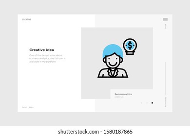 vector line art illustration creative idea icon wrapped with a website landing page template. soft and smooth color design. can be used as a percentage. made for business icons