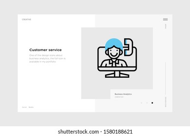 vector line art illustration customer service icon wrapped with a website landing page template. soft and smooth color design. can be used as a percentage. made for business icons