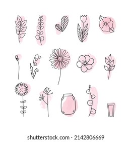 Ilustración de arte de línea de vector con flores adorables