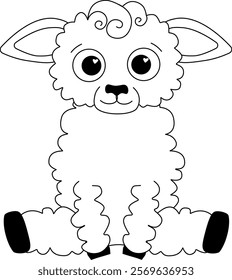 Vector line art illustration of cute sheep character. Cartoon cute mascot for your business and coloring book,  transparent background, china new year animal
