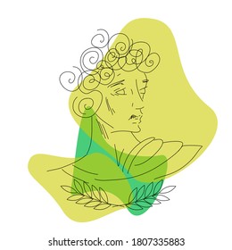 Vector line art illustration of David 
head isolated on white background for postcard, logo, for the design of a  room, for invitations, greeting cards, business card