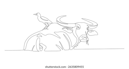  design de ilustração de arte vetorial de búfalo e garça