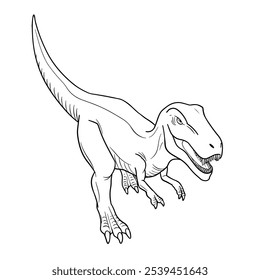 Vector line art illustration of dinosaur Tyrannosaurus. Black and white outline.