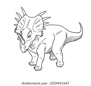 Vector line art illustration of dinosaur Styracosaurus. Black and white outline.