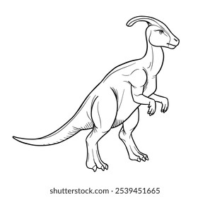 Ilustración de arte de línea de Vector del dinosaurio Parasaurolophus. Contorno blanco y negro.