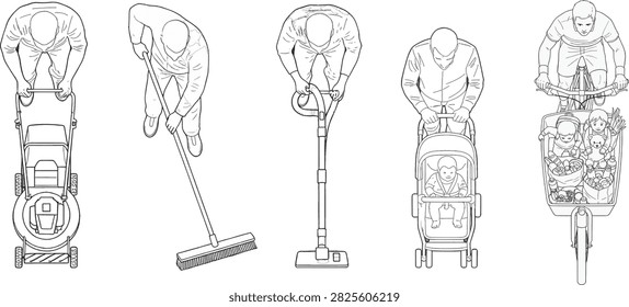 Vector line art illustration of everyday life activities