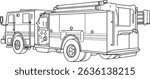 Vector line art illustration of a Fire Truck, Fire Tender in a back view position