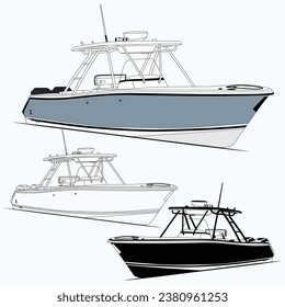 Vector Line Art Illustration of a Fishing Boat and one color