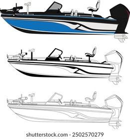 Vector Line Art Illustration of a Fishing Boat