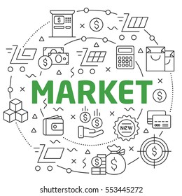 Vector Line Art Illustration in Flat styles, market