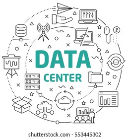 Vector Line Art Illustration in Flat styles data center