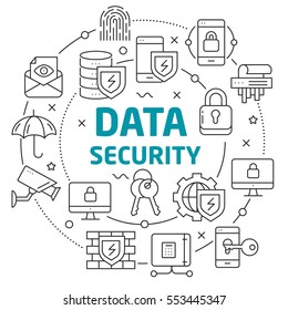 Vector Line Art Illustration in Flat styles data security