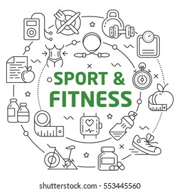 Vector Line Art Illustration in Flat styles sport fitness