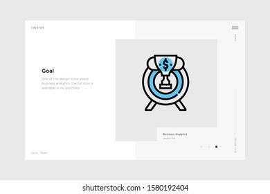 vector line art illustration goal icon wrapped with a website landing page template. soft and smooth color design. can be used as a percentage. made for business icons