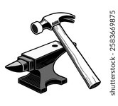 Vector line art illustration a Hammer and Anvil.