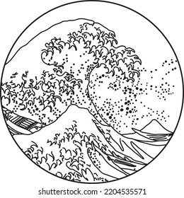 Vector Line Art Illustration Of Hokusai Wave