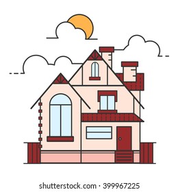 Vector line art illustration of house icon isolated on white background.