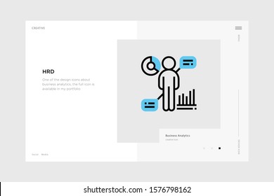 vector line art illustration HRD icon wrapped with a website landing page template. soft and smooth color design