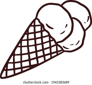Vector line art illustration of an ice cream cone