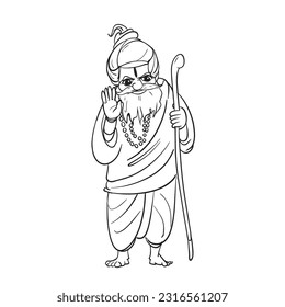 Vector line art illustration of Indian Sadhu saint 