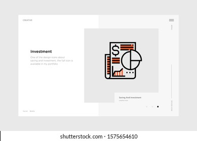 vector line art illustration investment icon wrapped with a website landing page template. soft and smooth color design