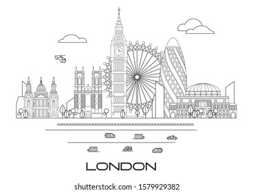 Vector Line Art Illustration Landmarks Londonengland Stock Vector ...