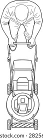 Vector line art illustration of lawn mowing