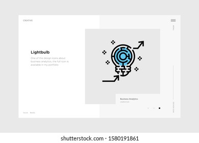 vector line art illustration lightbulb icon wrapped with a website landing page template. soft and smooth color design. can be used as a percentage. made for business icons